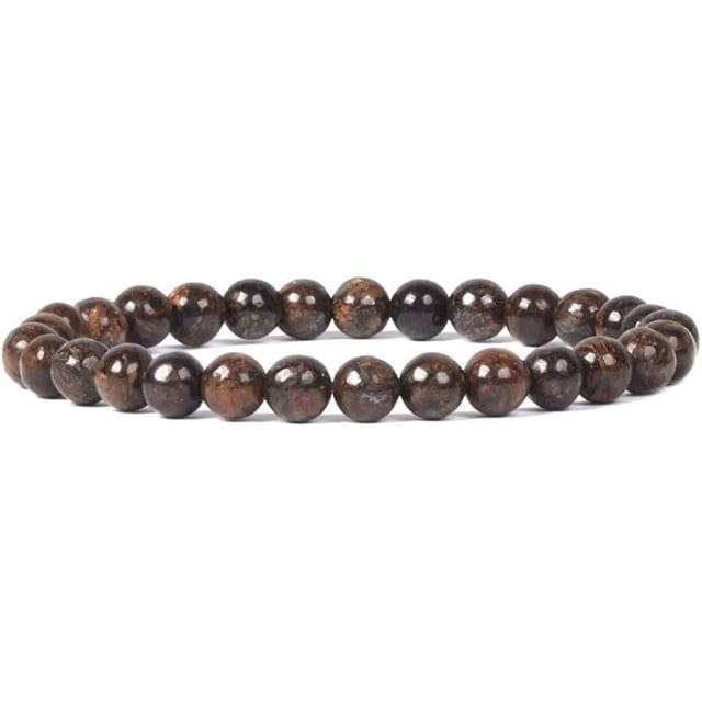 Angelstones Bracelet Extensible en Perles Rondes de 6mm en Bronzite Naturelle 6.5 Pouces