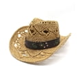 thumbnail image 2 of OJSFQUFP Cowboy Hat Cow Girl Hat Cowboy Hats for Women/Mens/Straw Wide with Shapeable Brim Cowboy Hat for Womens/White, 2 of 5