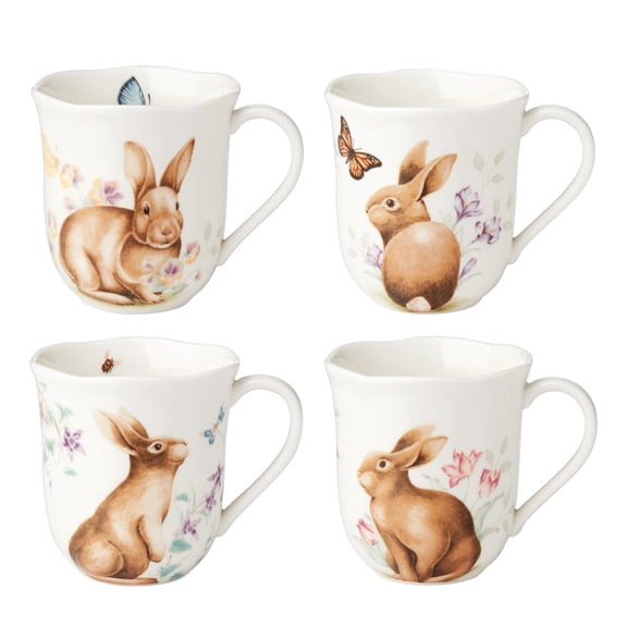 Lenox Butterfly Meadow Bunny 10 oz MultiColor Porcelain Mugs (Set of 4)