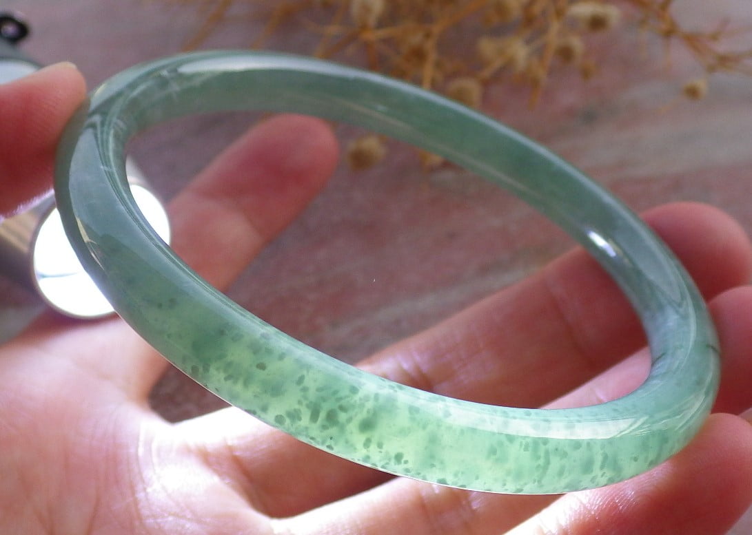 Icy Green Natural A JADE Jadeite Circle Bangle Bracelet 58 mm 683733 TN