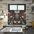 thumbnail image 4 of Yayeee Kitchen Curtains Tier Pair Light Filtering 27"x24" Rod Pocket Short Cafe Window Panel, Black Floral Pattern, 4 of 7