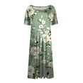 thumbnail image 4 of bbyeadc Women's Summer Midi Dresses 2025 Casual Round Neck Short Sleeve A Line Dress Vintage Loose Mid Length Dresses with Side Pocket Beach Sundresses Floral Print Dress, Mint Green S, 4 of 5