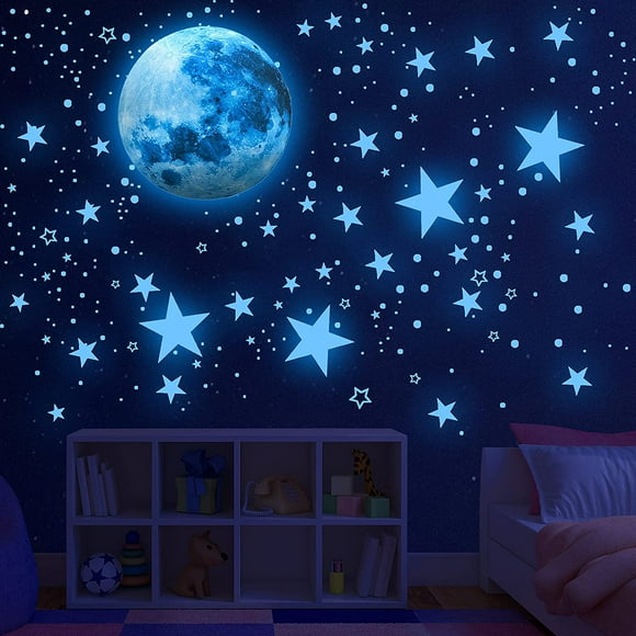 Jinsinto 435pcs Glow in the Dark Stars Ceiling Moon And Luminous Stars Stickers Decals Blue 30cm moon+27 stars+407 dots