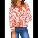 thumbnail image 3 of Suéter de Punto Afelpado para Mujer, Cuello Redondo, Larga, Estampado Floral, Suave, , Holgado, para Otoño e Invierno Naranja M, 3 of 9
