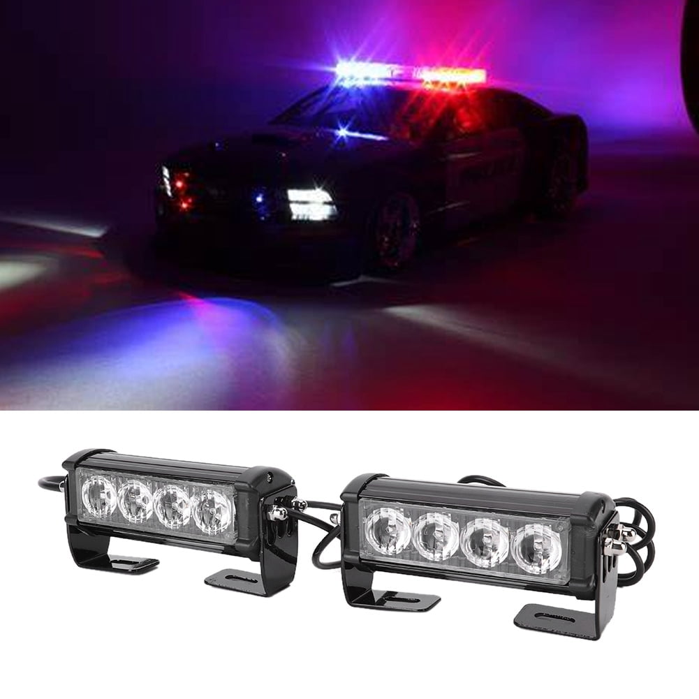 Qiilu 2Pcs 8 LED Car Truck Emergency Strobe Light Grille