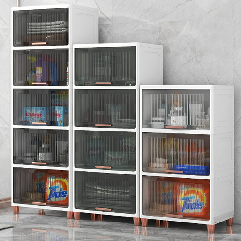 Karramlili Storage Drawer - 4 Clear Drawers Flip Open Storage Bins, Storage Drawer Organizer, Home Storage Organizer, Tall Standing Organizer Tower