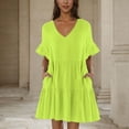 thumbnail image 2 of Kukoosong Women's Casual Solid Color V-Neck Short Sleeve Sundress with Pockets and Ruffled Sleeves Cocktail Length Dress for Summer Party Beach Wedding Dresses, 2 of 7