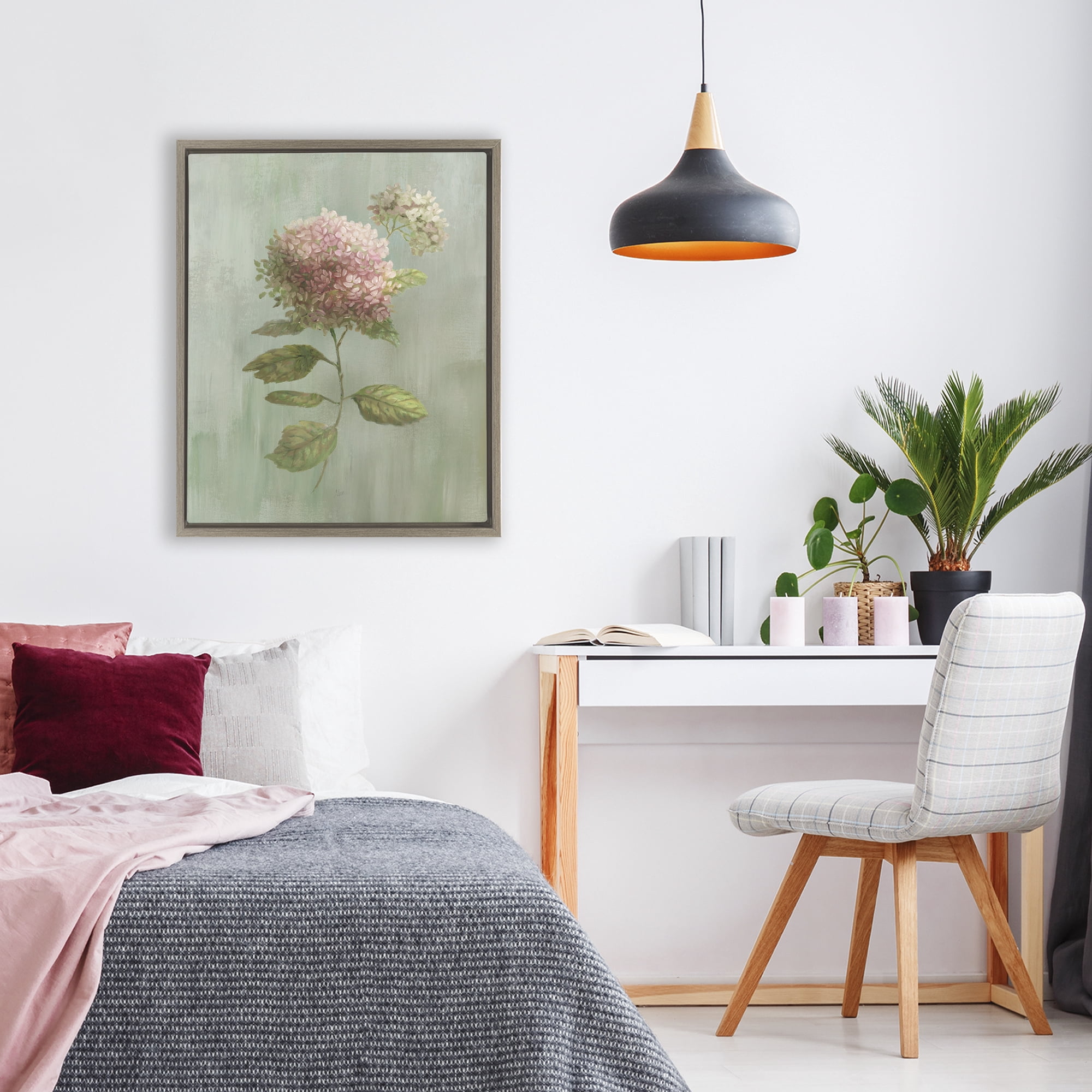 Stupell Industries Vintage Hydrangea Bushel Brown Framed Floater Canvas Wall Art, design by Nan