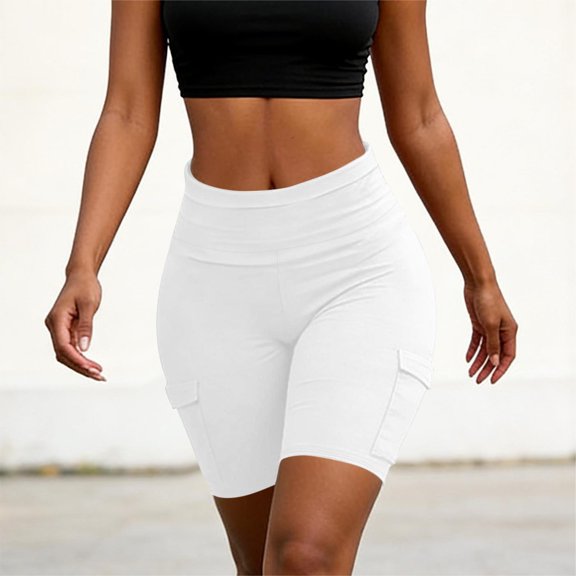 Athletic Shorts for Women Soild Color Fashion Casual Workout Shorts Lightweight Elastic Waist Slim Fits Summer Shorts with Pocket