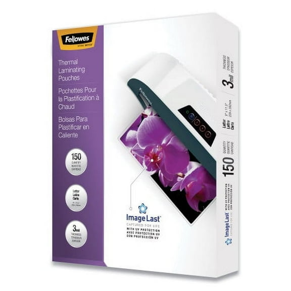 Fellowes ImageLast Laminating Pouches with UV Protection, 3 mil, 9" x 11.5", Clear, 150/Pack, Each
