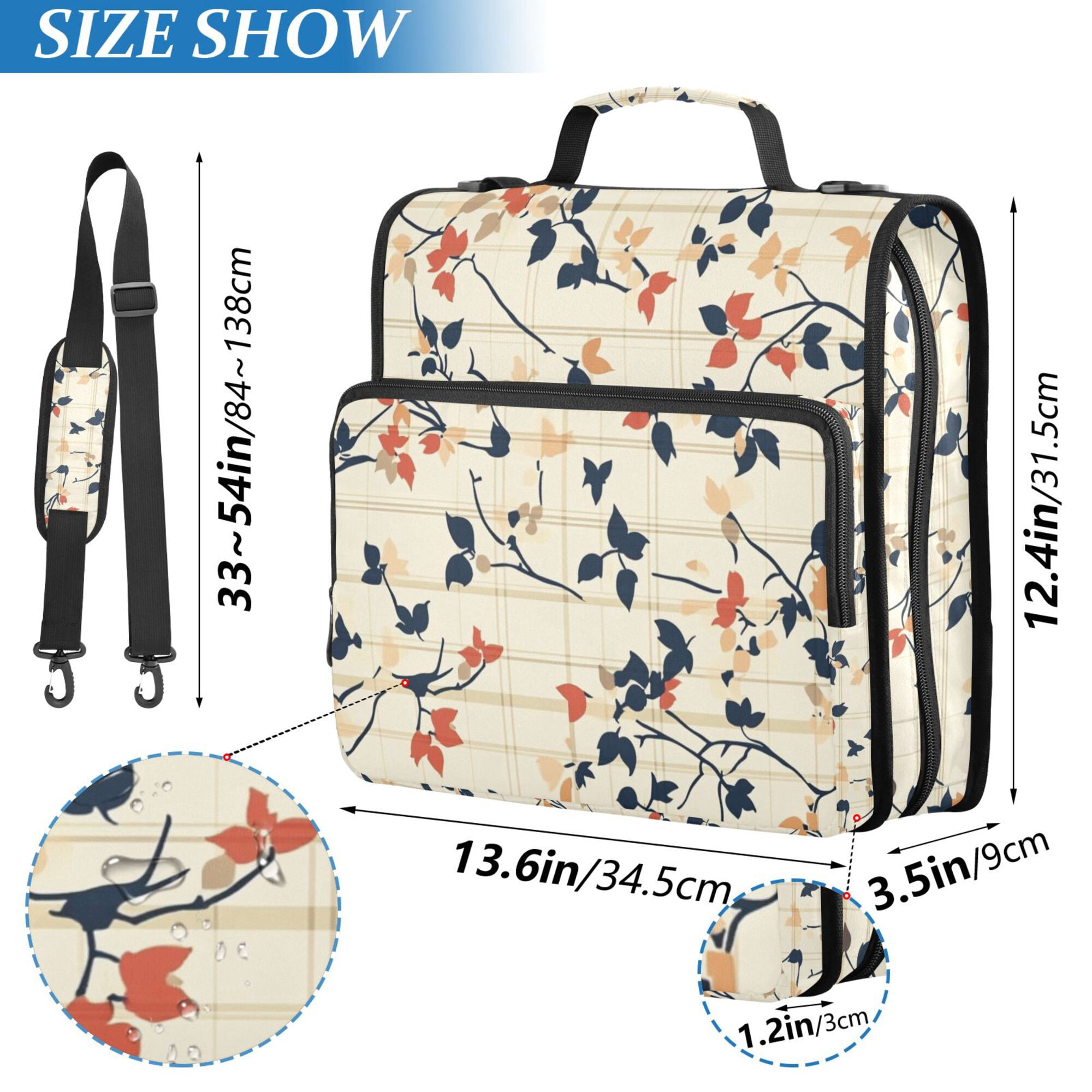 FORMRS Zipper Binder with Shoulder Strap 2-inch Ring 500 Sheet Capacity File Bag, Beige Leaves Plaid