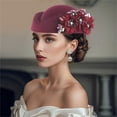 thumbnail image 2 of Elegant Pillbox Hat with Flower Applique Women's Church Fascinator and Tea Cap, 2 of 4