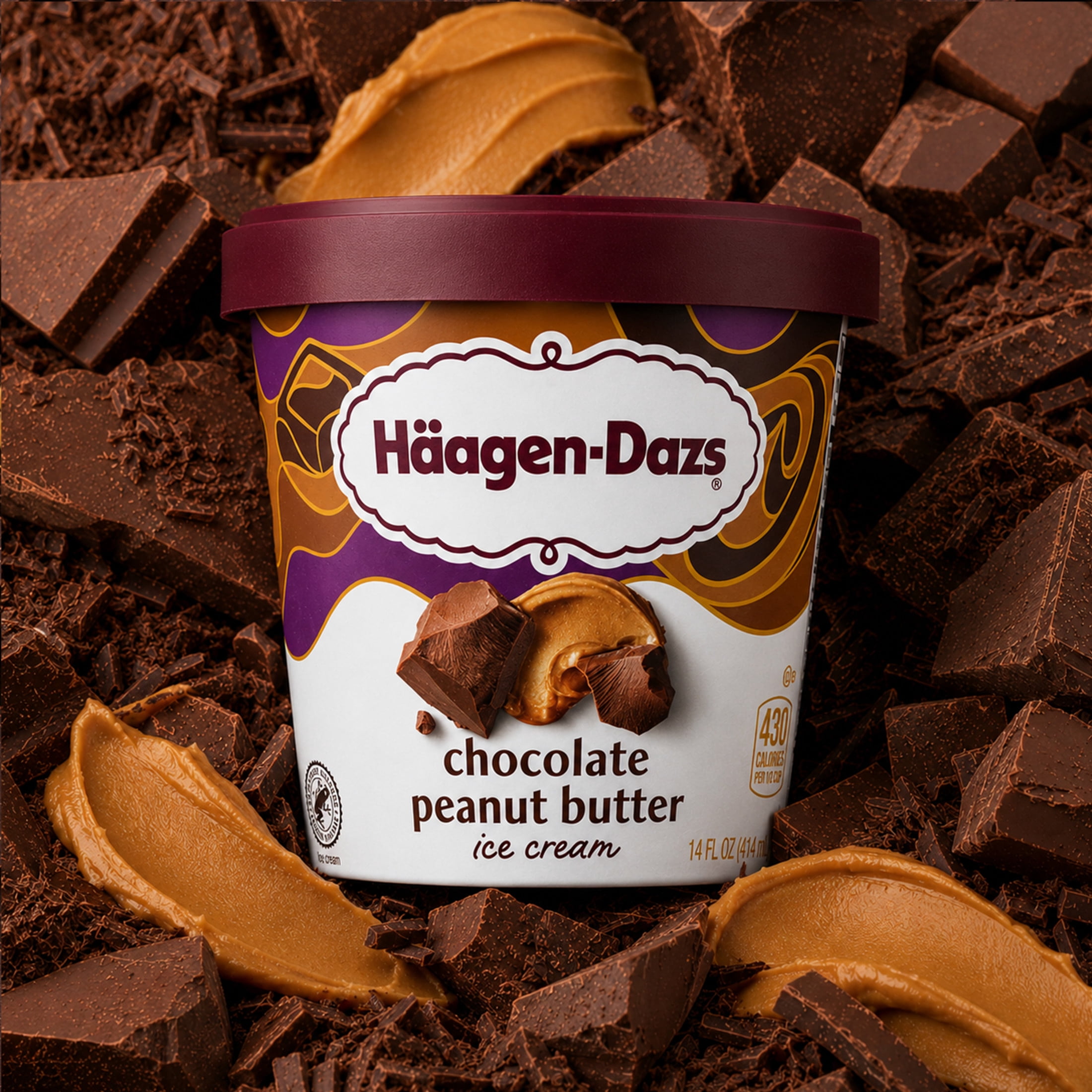 Haagen Dazs Chocolate Peanut Butter Ice Cream, Gluten Free, Kosher, 14 oz