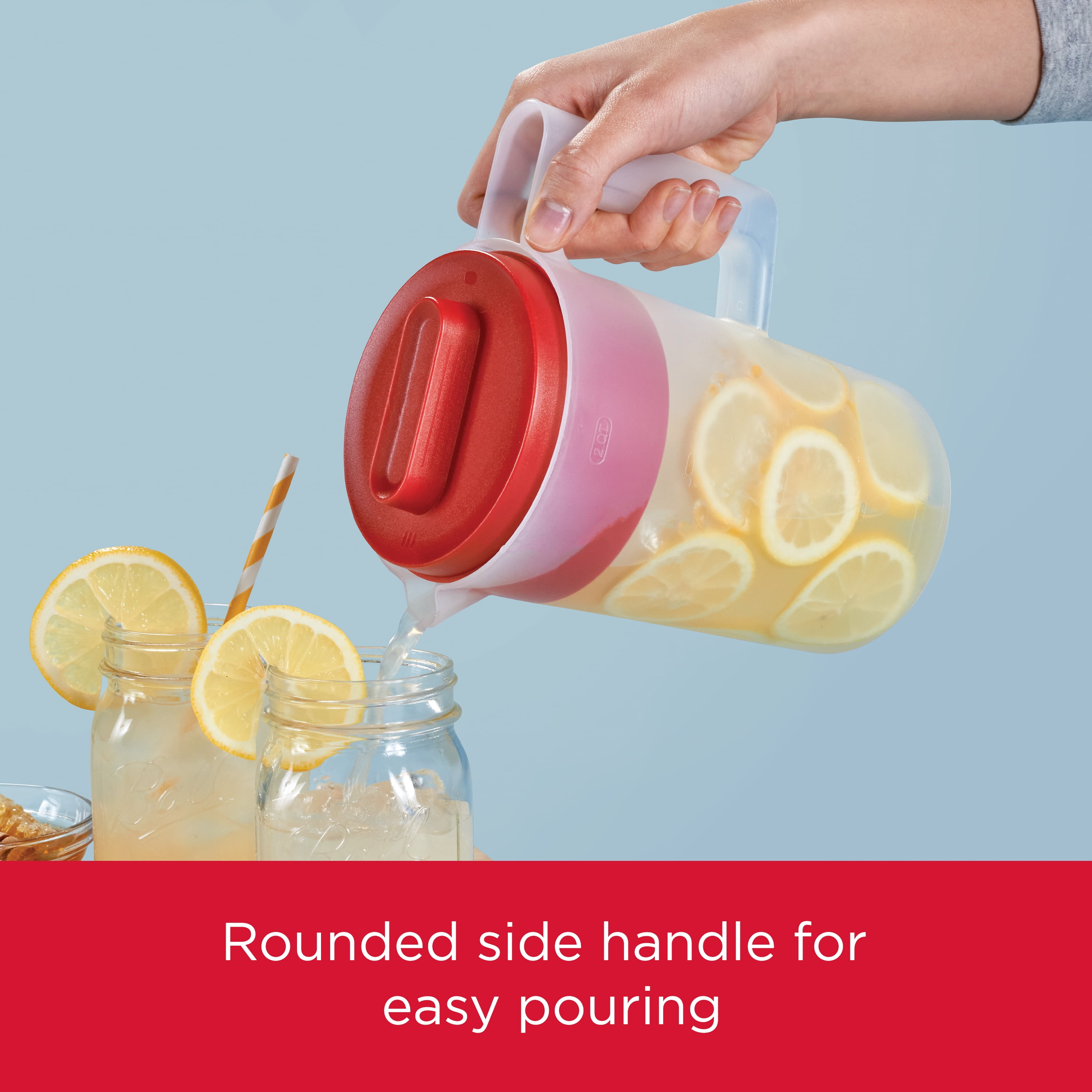 Rubbermaid Plastic Pitcher, Clear/Red, 2 Quart