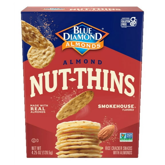 Blue Diamond Almonds Nut-Thins Smokehouse Flavored Rice Cracker Snacks with Almonds, 4.25 oz