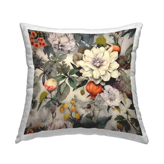 Stupell Industries Vintage Flowers & Fruit Decorative Printed Throw Pillow, 18 x 18