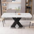 thumbnail image 1 of 47.24"-62.99"Modern Rectangle Dining Table, Stretchable, Printed White Marble Table Top+MDF Black X-Shape Table Leg with Metal Base, 1 of 10