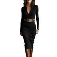 thumbnail image 2 of YueHuiYing Womens Ribbed Knit Maxi Dresses Long Sleeve V Neck Casual Sweater Dress Bodycon Midi Dress, 2 of 6