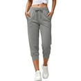 thumbnail image 2 of Utoimkio Women's Capri Jogger Sweatpants Drawstring Elastic Waist Cuffed Cropped Trousers with Side Pockets for Casual Daily Walking, 2 of 9