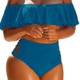 thumbnail image 2 of Pxiakgy bikini sets for women Large Size Split Swimsuit Bikini Split Swimsuit Off Shoulder Split Beach Bikini With Ruffled Edge swim suits for women Blue + S, 2 of 3