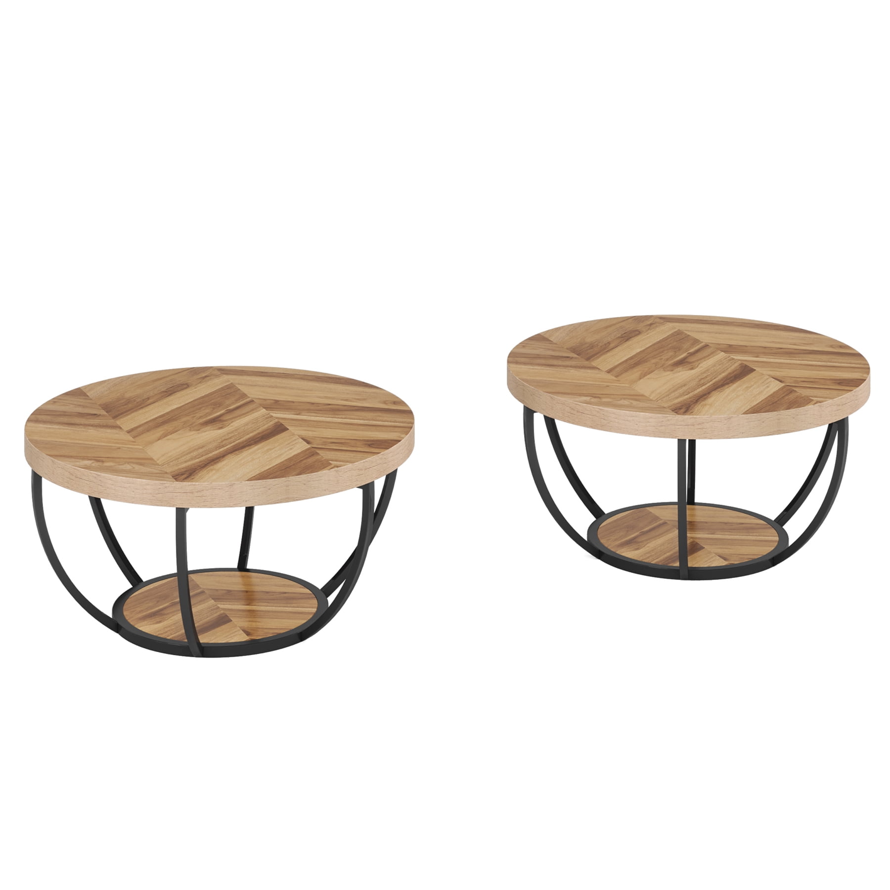 MAYEERTY 2 Tier Round Coffee Table Thickened Engineered Wood Sturdy Metal Base