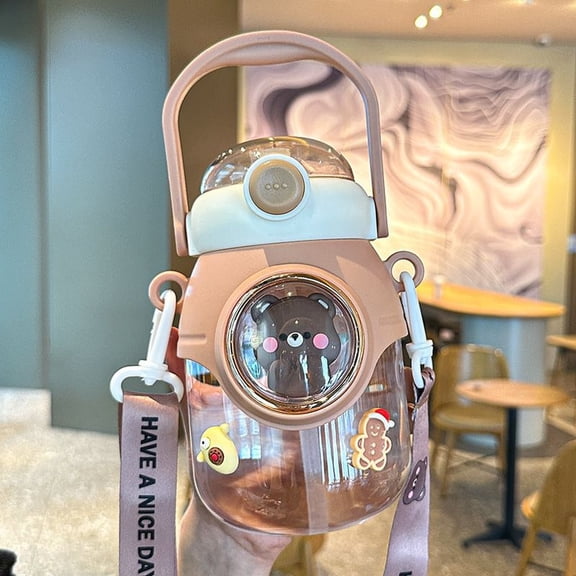 Cute Straw Cup High Appearance Universal Strap Kids Water Bottle Space Capsule Plastic Cup Large Capacity Kettle - 1PC