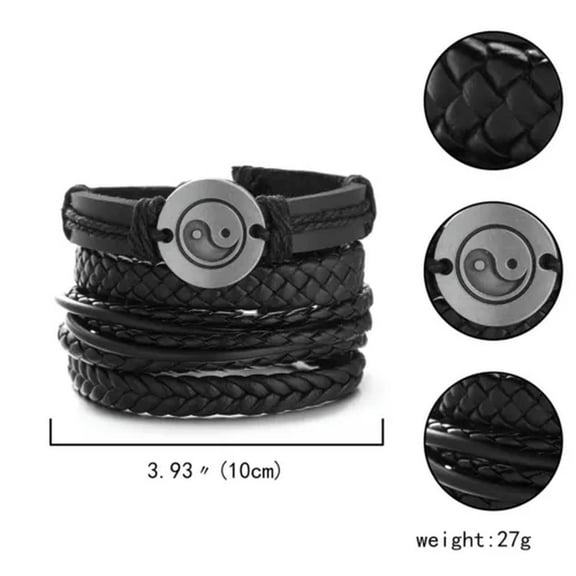 EOEMY 55 Styles Multilayer Leather Bracelets Set Men Braided Bangle Wristband Jewelry-8-5Pcs/Set Black