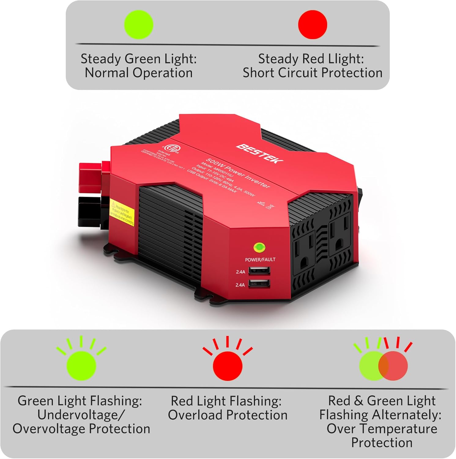 500 Watts Power Inverter DC 12V to AC 110V Power Converter with 4 USB Charging Ports Car Adapter for Christmas String Lights