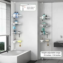Shower Caddy Tension Pole Corner - Stainless Steel Bathroom Organizer White Tension Rod Shower Shelves for Tub(22-114.2inch), Renter Friendly