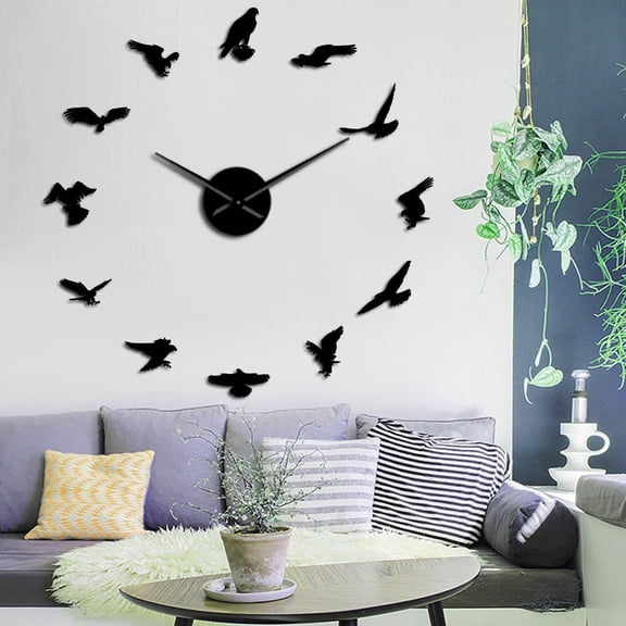 Falcon Frameless Large Wall Clocks Falconry Bird DIY Large Wall Art Mirror Stickers Home Decor Gifts for Birdwatchers(Black,27inch)