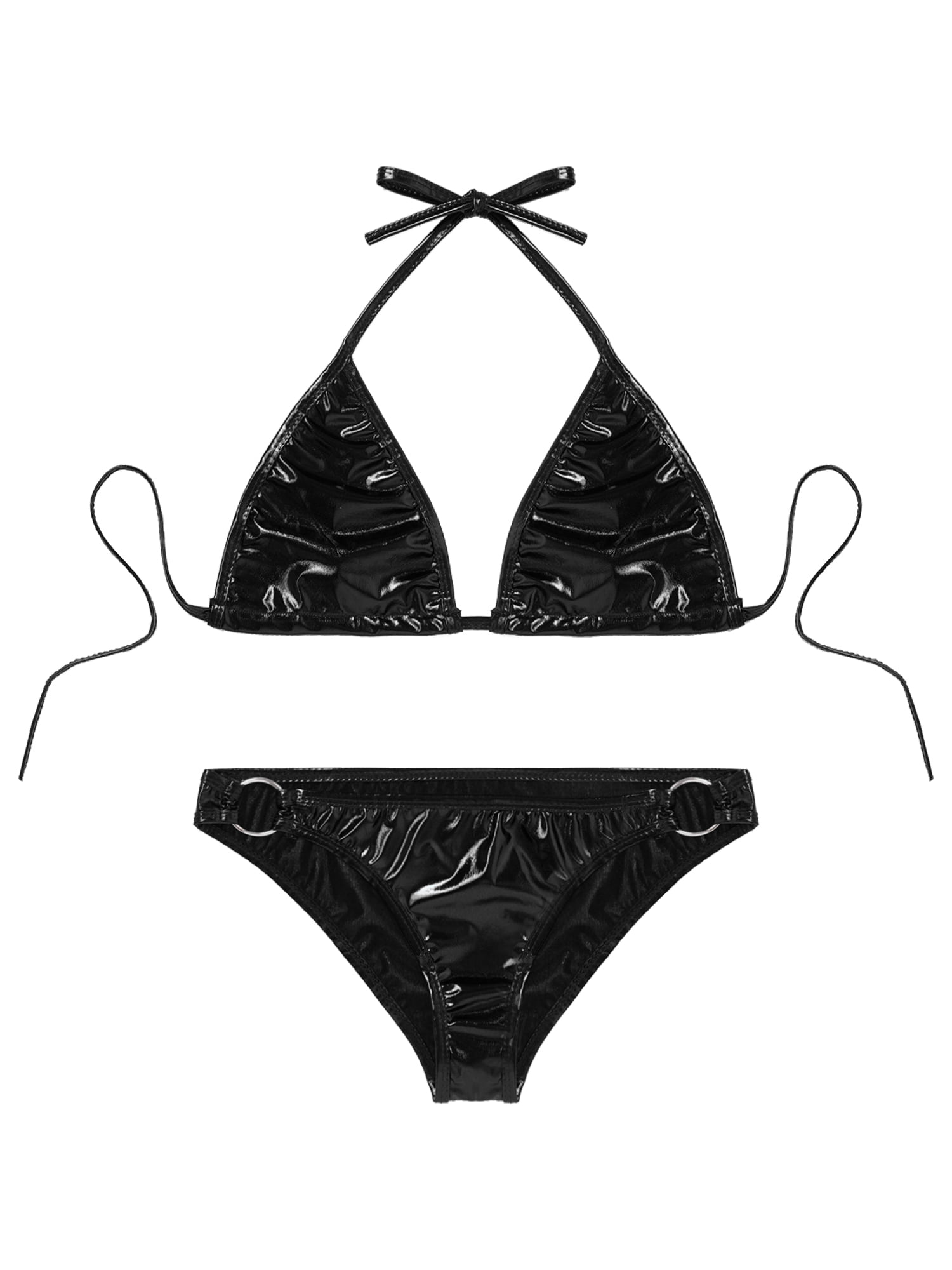 Beachwear Bikini Shiny Metallic O-ring with Bikini Briefs Set Bathing Womens Suit Bra YEAHDOR