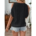 thumbnail image 4 of Women'S Cold Shoulder Eyelet Tops Crew Neck Batwing Sleeve T-Shirts Textured Knit Black L, 4 of 9