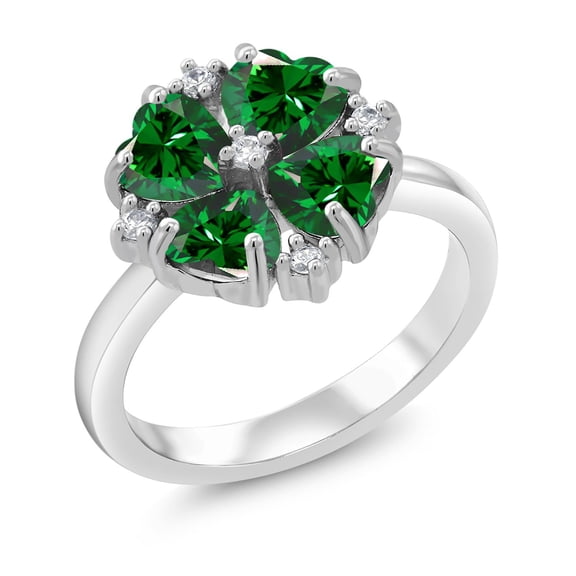 Gem Stone King 925 Sterling Silver Green Zirconia Ring for Women (1.84 Cttw, Heart Shape 5MM, Gemstone Birthstone, Size 5)
