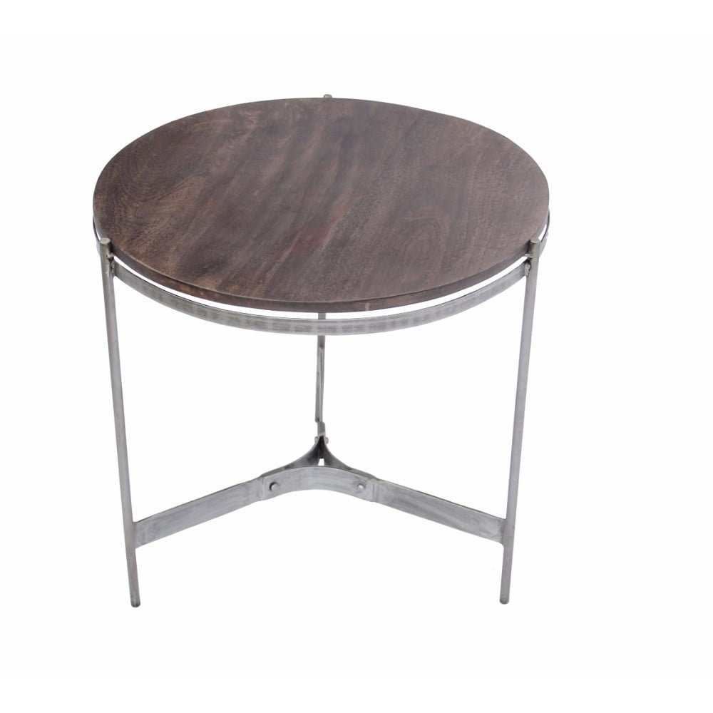 Wooden Round Top Table With 3Leg Metal Stand, Natural Wood Brown