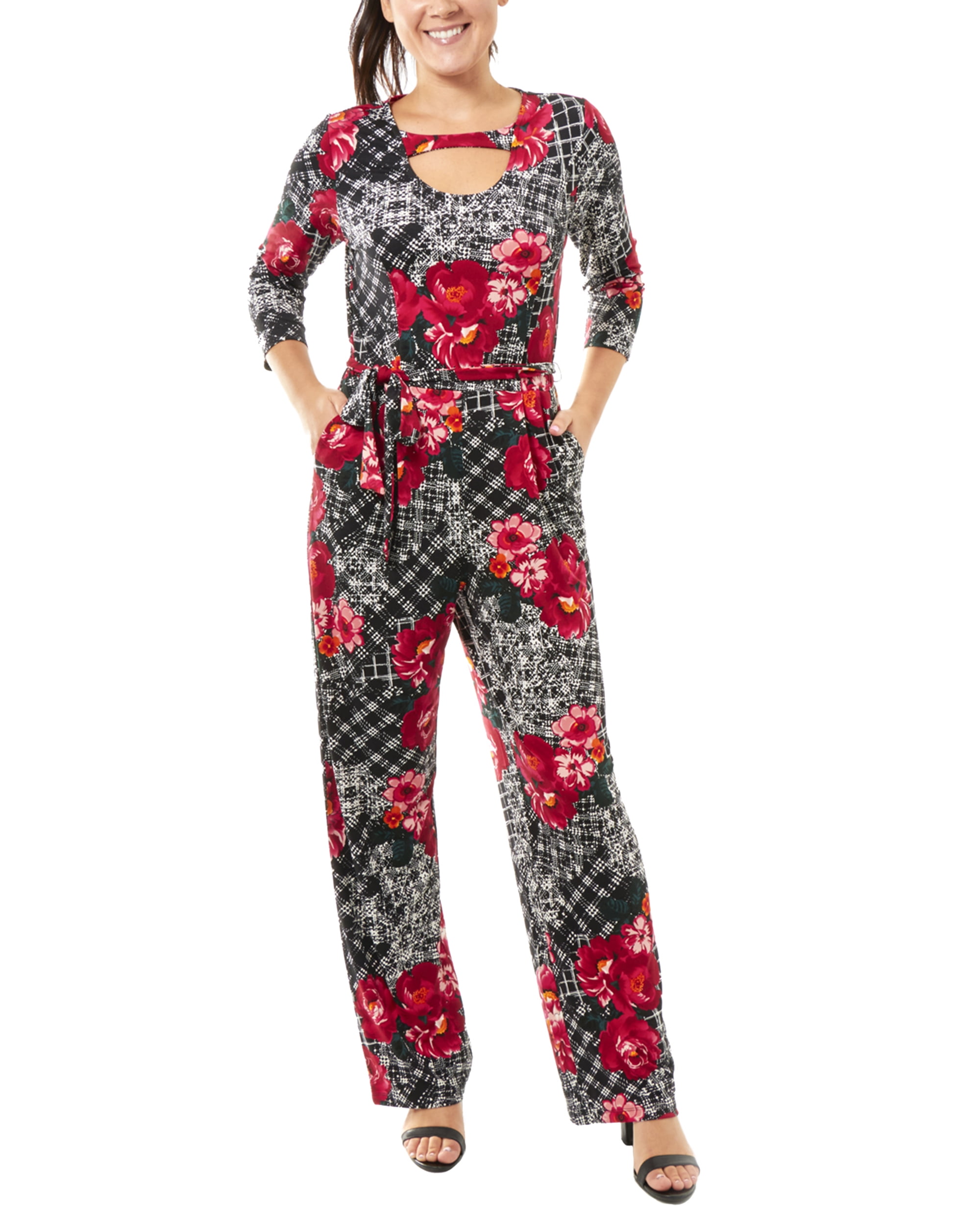 NY Collection Women's 3/4 Sleeve Front Cutout Jumpsuit