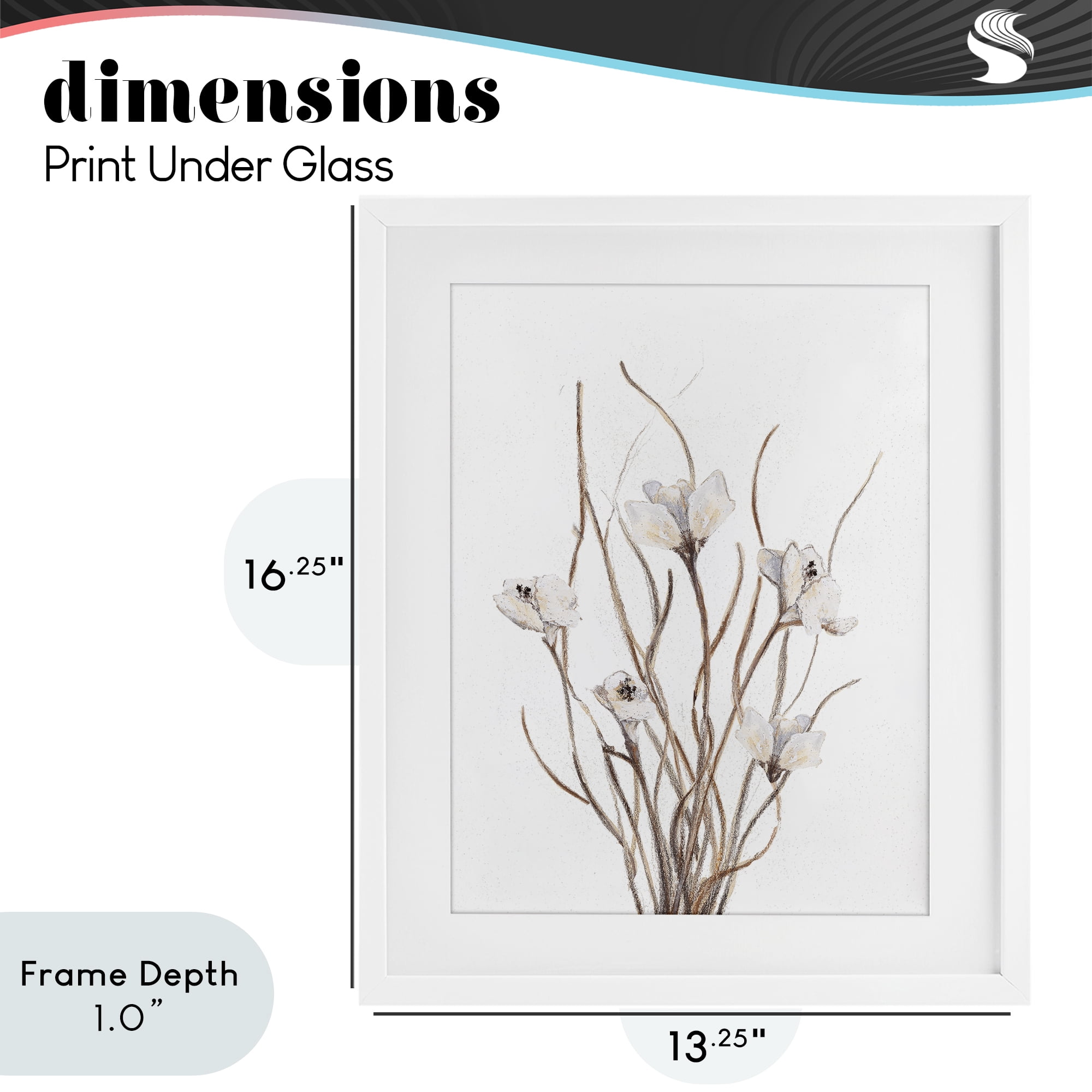 Stupell Industries Curly Floral Branches White Framed Print Under Glass, design by Lanie Loreth
