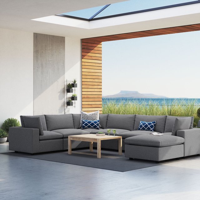 Modway Commix Sectionnel de Mobilier de Patio Extérieur Sunbrella 7 Pcs, Gris