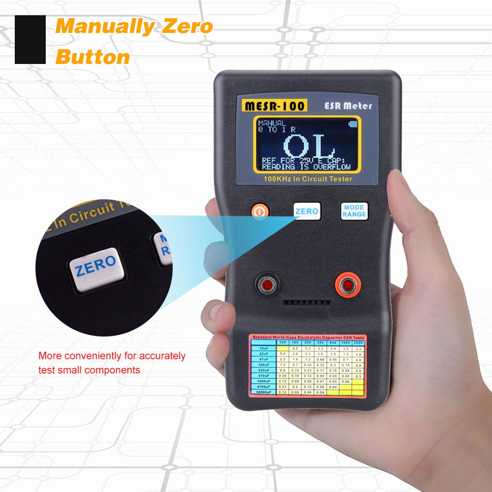MESR-100 ESR Capacitor Tester Ohm Professional Measuring Internal Resistance of Capacitor Capacitance Circuit Tester with SMD Test Clip - Walmart.com
