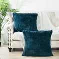 thumbnail image 4 of Home Soft Things Luxury Shaggy Faux Fur Throw Pillow Cases, Ultra Soft Plush Pillow Covers Fluffy Decorative Cushion Covers, No Pillow Insert, Set of 2, Teal, 26x26 Inch, 4 of 6