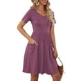 thumbnail image 5 of Rigardu Women Summer Casual Short Sleeve Dresses Button Down Knee Length Dress With Pockets Pink+L, 5 of 8