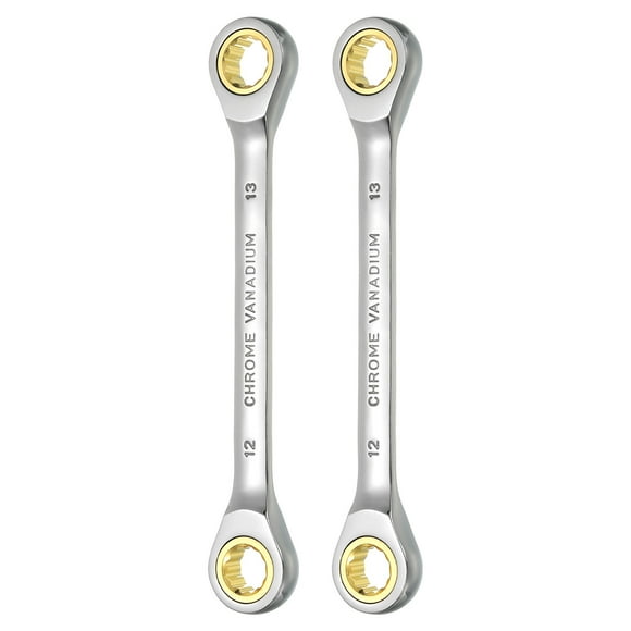 2pcs Uxcell Double Box End Ratcheting Wrench 12mm x 13mm Metric 72 Tooth Ratchet Spanner