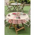 thumbnail image 4 of Outdoor Tablecloths with Umbrella Hole & Zipper, Pastoral Flowers Round Tablecloth 54 Inch, Spring Red Pink Leaves Farmhouse Plaid Waterproof Table Cloth, Patio/Pool/Picnic Table Covers, 4 of 8