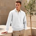 thumbnail image 5 of UDAUDU Mens Casual Cotton Polo Sweatshirts Comfortable Long Sleeve Color Block Button Collared Fall Winter Fleece Pullover Shirts White L, 5 of 5