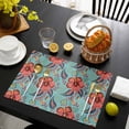 thumbnail image 3 of Teal Red Boho Floral Placemats Set of 6, Vintage Southwestern Ethnic Tribe Placemats for Dining Table, Place Mats for Kitchen Tabletop, Waterproof Wipeable Dining Table Mats Set, 3 of 9