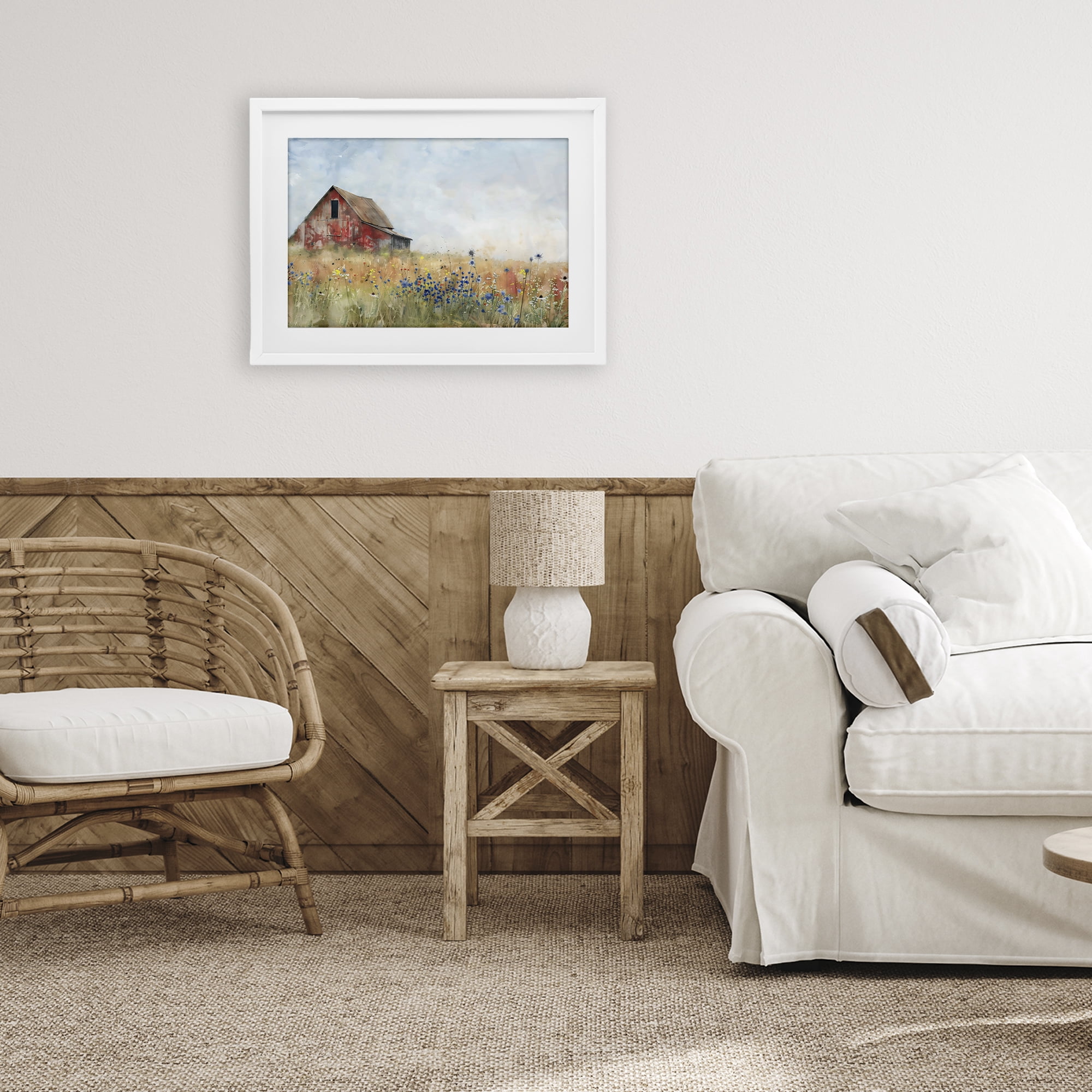 Stupell Industries Rustic Barn in Colorful Meadow White Framed Print Under Glass, design by Creative Studio