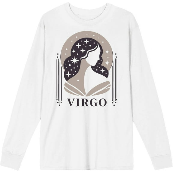 Virgo Zodiac Sign Adult White Crew Neck Long Sleeve Tee-Medium