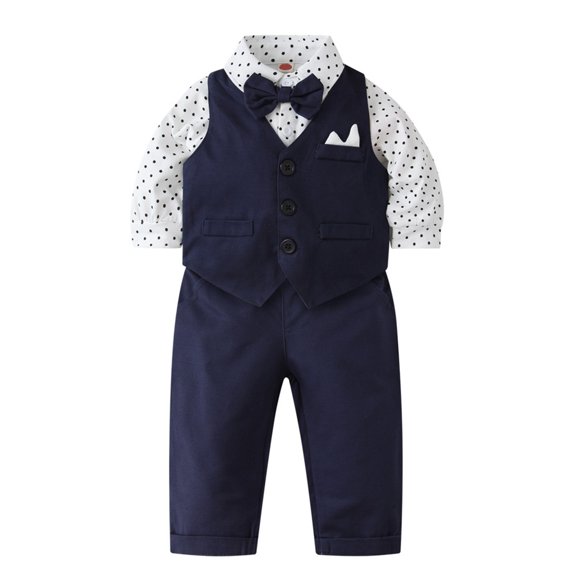 Fgnfyis Gentleman Little Boy Stylish Outfits Set for Formal Toddler Suit with Vest and Long Pants Ideal Spring Autumn Season Wear Navy 0-2 Months