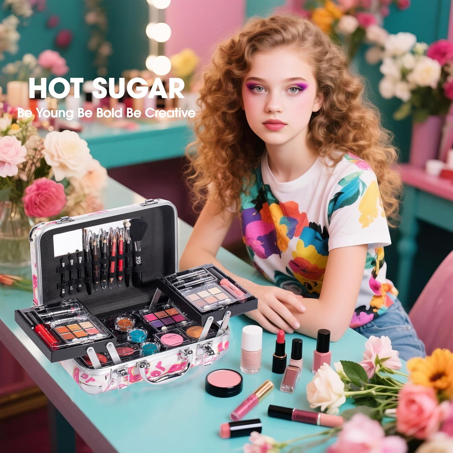 Hot Sugar Makeup Kit for Girls 10-12, Basic Cosmetic Set for Women - Perfect Gift to Begin The Makeup Journey (Doughnut)
