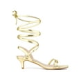 thumbnail image 3 of BLISSFUL STEP Women's Shoes Strappy Lace Up Kitten Heel Slingback Tie Up Open Toe Party Sandals  Gold 7, 3 of 7