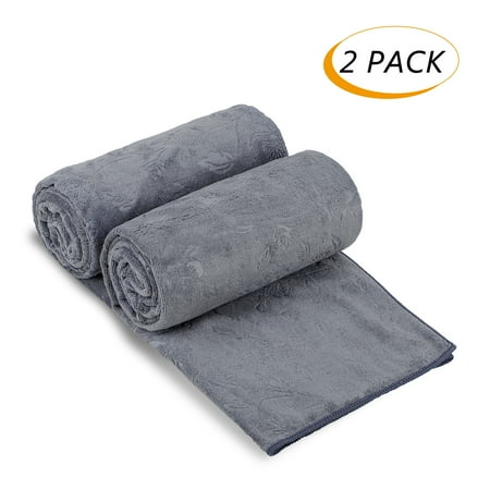 Bath Towel, 2 Pack Microfiber Bath Towel Sets (30" x 60") - Extra Absorbent, Fast Drying Floral Embossed Grey